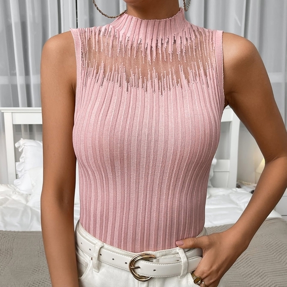 Mock Neck Ribbed Knit Tank - Picture 2 of 5